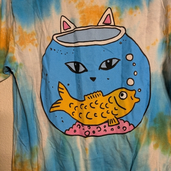 rip N Dip Colorful Cat Graphic T-Shirt Size Large Pre-owned - Picture 3 of 7